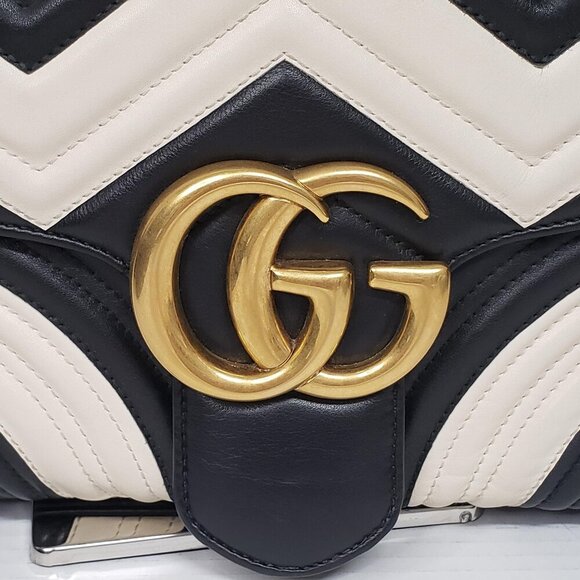 Gucci Marmont Large Black & White Shoulder Bag 675-100725 - Picture 7 of 16